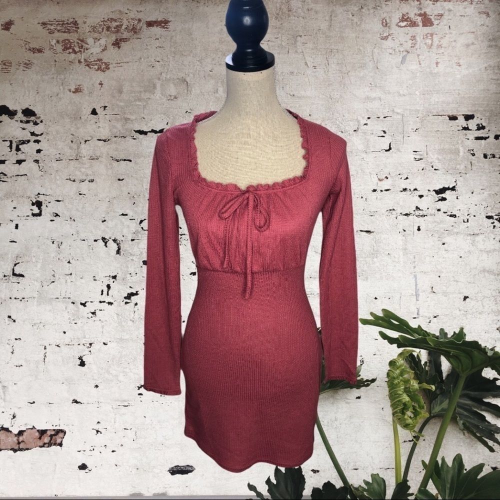 Wild Honey Square Neck Ribbed Knit Mini Dress